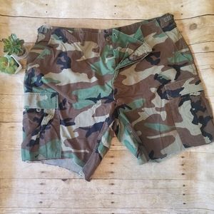 Military Woodland Camouflage cutoff shorts